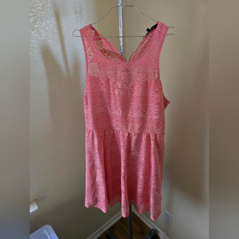 Heart Soul Plus Sleeveless Pullover Dress With Zip Up Coral Color